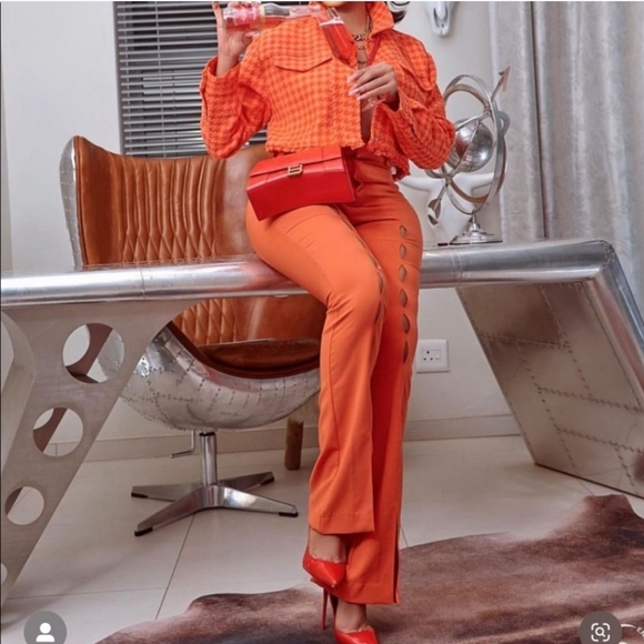 NWT Zara Blogger Favorite Orange Cut Out Flare Pants Size S - Picture 5 of 16